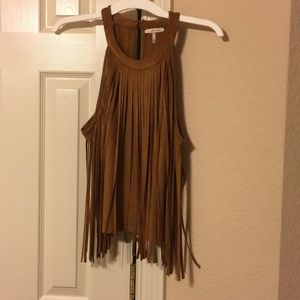 Brown suede fringe top